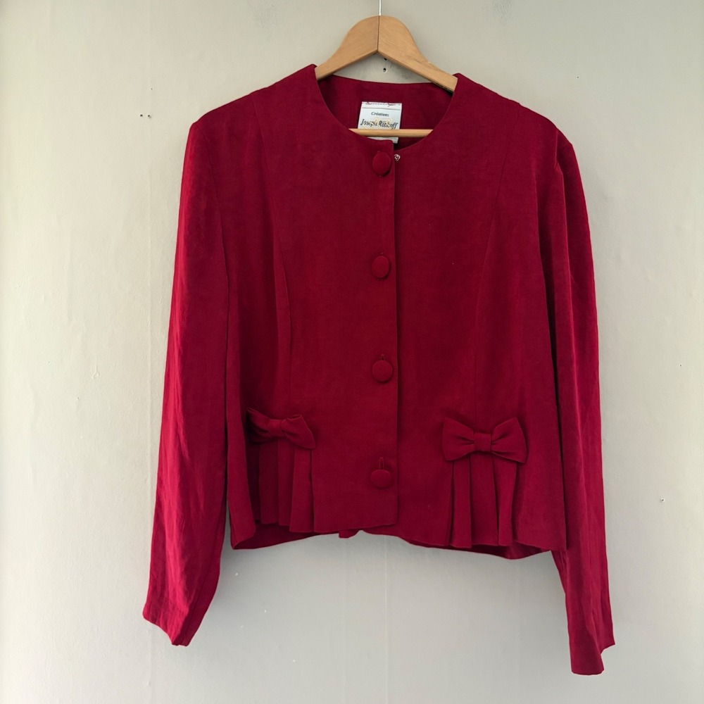 VTG Joseph Ribkoff Romantic Jacket Size 14 Red Bows Art to Wear Whimsy Feminine